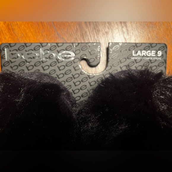 NWT Bebe Black Fuzzy Memory Foam Slippers - Picture 2 of 2